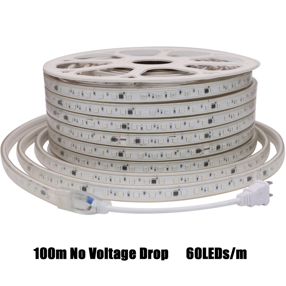 Color Modes Auto-Play 110V High-Voltage LED Color Chasing RGB Light Strip - No Controller Required